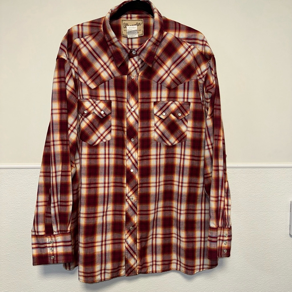 Men's Wrangler Western Fashion Pearl Snap Shirt 3XL Red Plaid Vintage - Picture 1 of 11